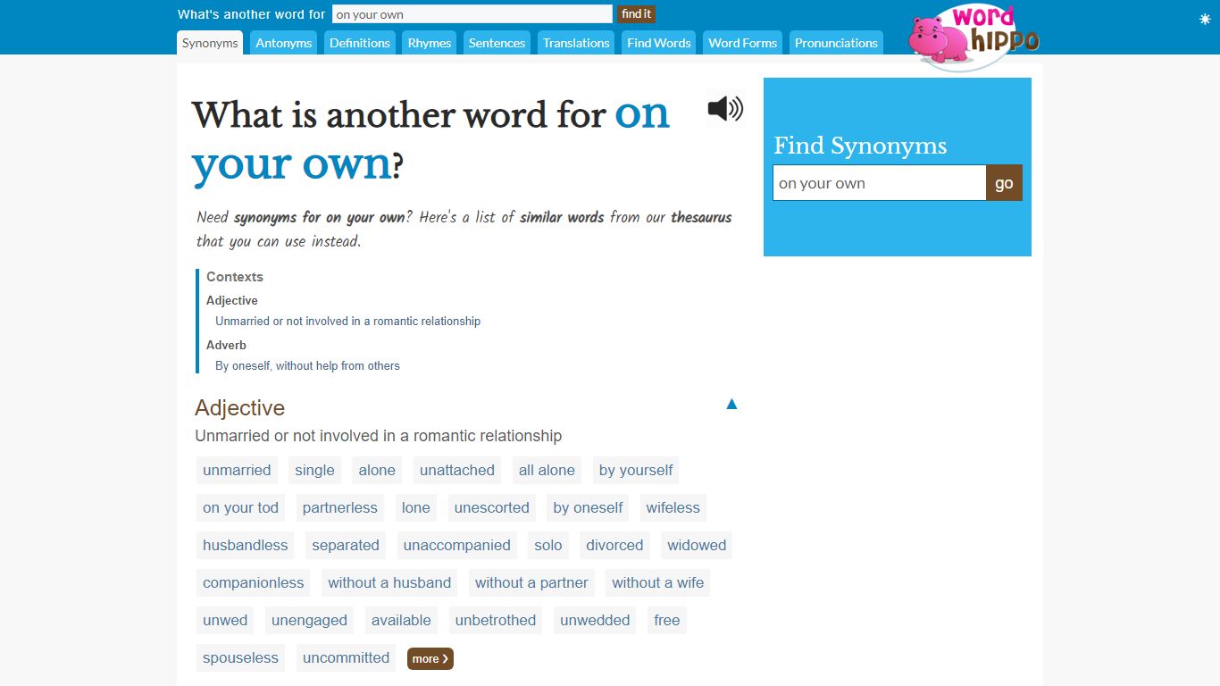 What is another word for "on your own"? - WordHippo